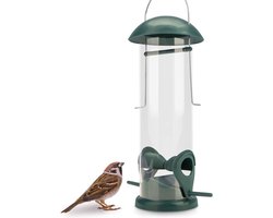 20 cm korrels vogelvoederdispenser groen - met 2 aanvliegplaatsen, vogel voederstation, voederkolom, korrels wilde vogels voersilo
