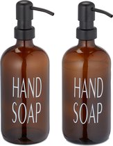 Verre pompe à savon Relaxdays - 500 ml - lot de 2 - distributeur de savon - marron - distributeur de lotion