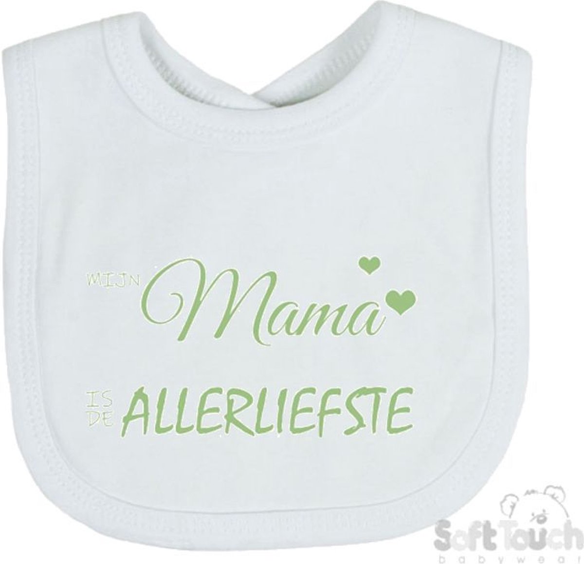 Goedkoopste Soft Touch Slabber Slabbetje Slab Mijn mama is de allerliefste Moederdag Unisex Katoen Wit/sage green (saliegroen) Maat 33x22 Cm