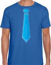 Bellatio Decorations Verkleed t-shirt voor heren - stropdas blauw - blauw - carnaval - foute party S