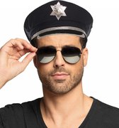 Carnaval verkleed politiepet - met spiegel zonnebril - blauw - heren/dames - verkleedkleding accessoires