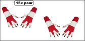 15x Paar handschoenen vingerloos rood/wit - Carnaval optocht evenement party feest