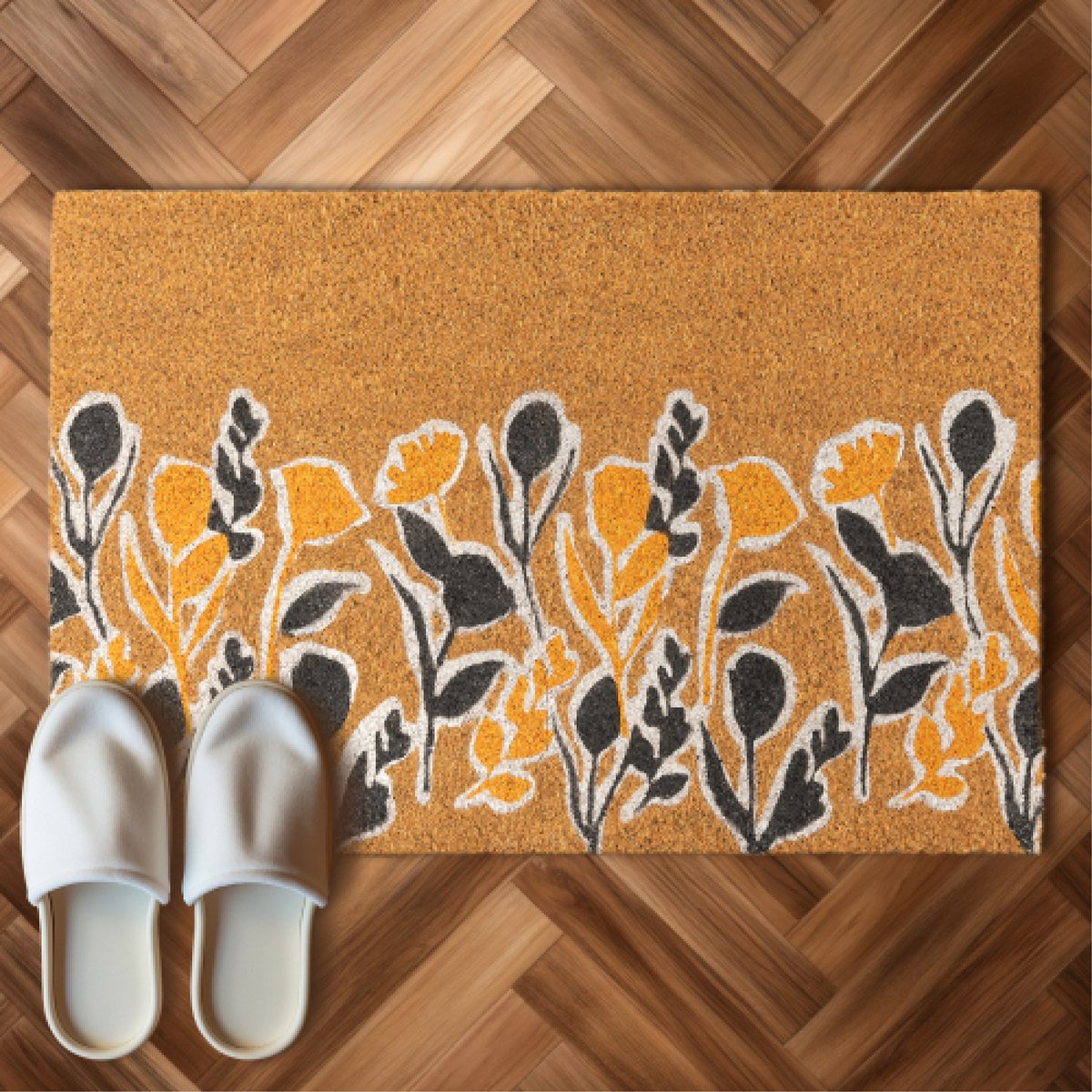 HOMELEVEL kokos deurmat met print - Voor binnen en buiten - Met antislip PVC onderkant - 40 x 60 cm - Bloemenprint