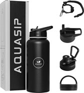 Vacuüm Geïsoleerde Roestvrijstalen Waterfles Met Rietje - 1 Liter Lekvrije Grote Drinkfles Voor Sport En Outdoor