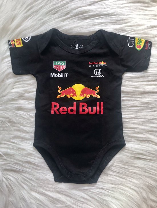 Red Bull Racing F1 Baby Romper Onesie | Zwart | 100% katoen | Verstappen 1 | F1 Fans | Ideaal F1 cadeau | Maat 68 | 0-3 MND