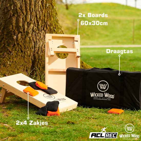 Cornhole Set Mini - Wicked Wood - 60x30cm - Incl zakjes en Draagtas