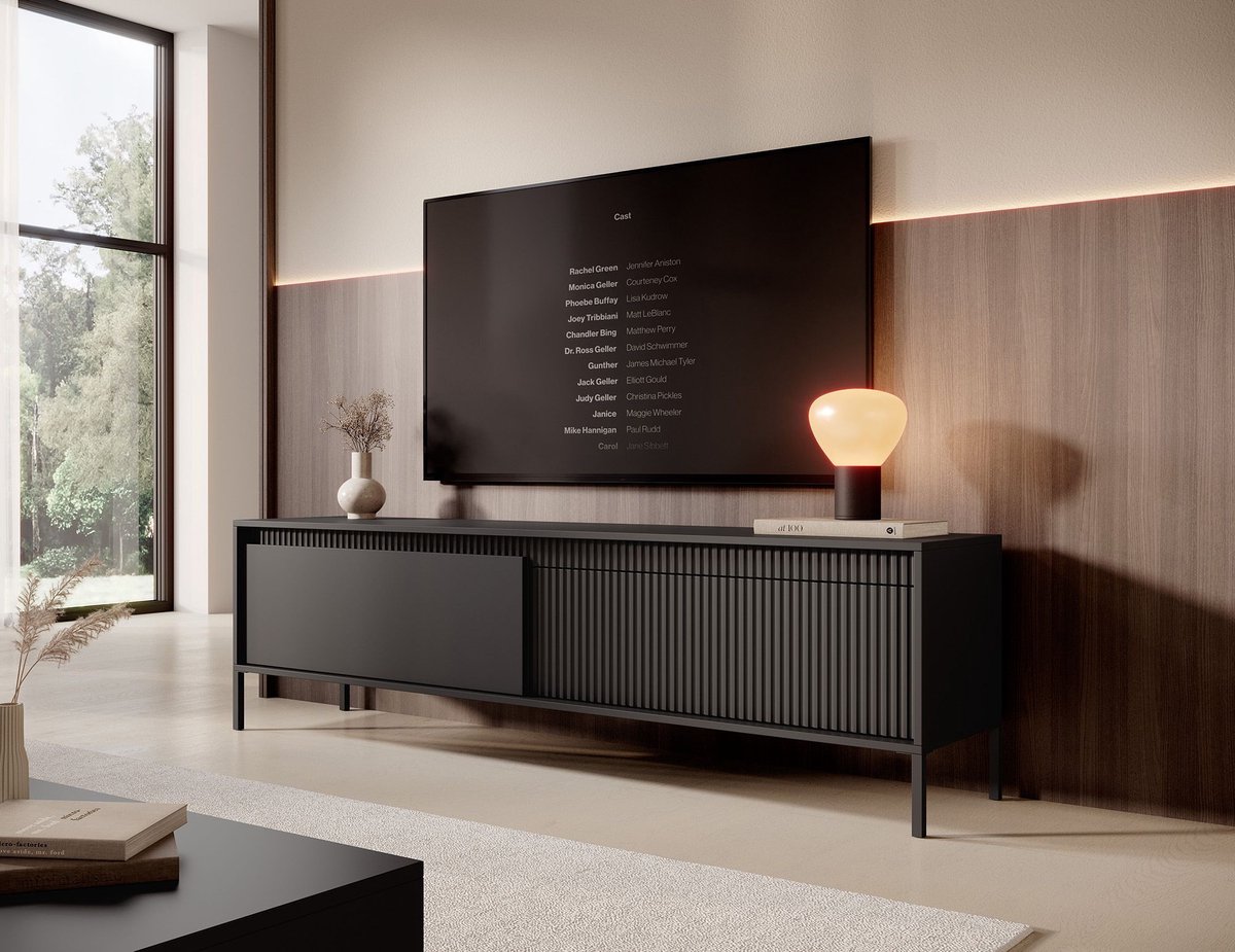 MEUBELLA TV-Meubel Saran - Mat zwart - 187 cm