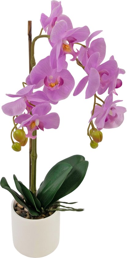 Kunst Orchidee 52 cm lila in witte pot