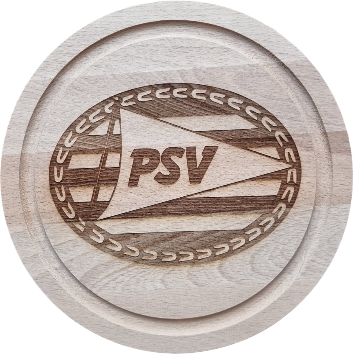 Borrelplank PSV Logo - Rond - Hout - Tapasplank - Snijplank - 24cm - Voetbal - Voetballen - Cadeau