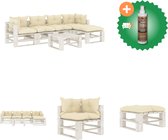 vidaXL 6 delige Loungeset met crèmekleurige kussens pallet hout Tuinset Inclusief Houtreiniger en verfrisser