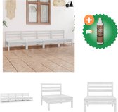 vidaXL 4 delige Loungeset massief grenenhout wit Tuinset Inclusief Houtreiniger en verfrisser