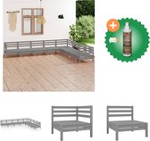 vidaXL 8 delige Loungeset massief grenenhout grijs Tuinset Inclusief Houtreiniger en verfrisser