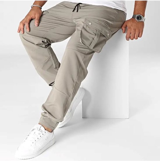 Pantalon homme - Cargo - Noir Industry - Kaki - Coupe fuselée - Taille S