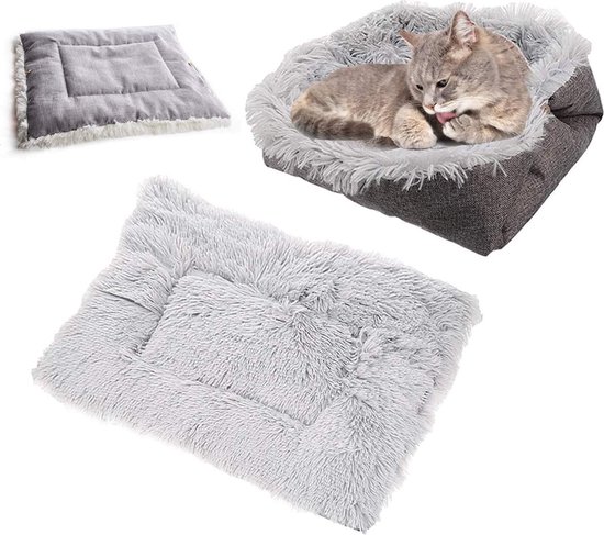 TUAKIMCE Kattenbed voor binnen katten, 2 in 1 pluche kattendeken kattenkussen bed zacht warm wasbaar opvouwbaar slaapzak mat deken voor kittens puppy kat kleine hond