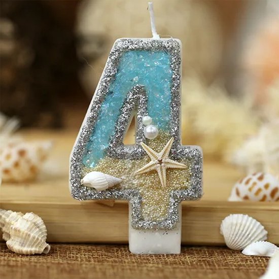 DW4Trading Bougie D'anniversaire 4 Bleue avec Étoile de Mer - Bougie Numéro - Décoration de Gâteau