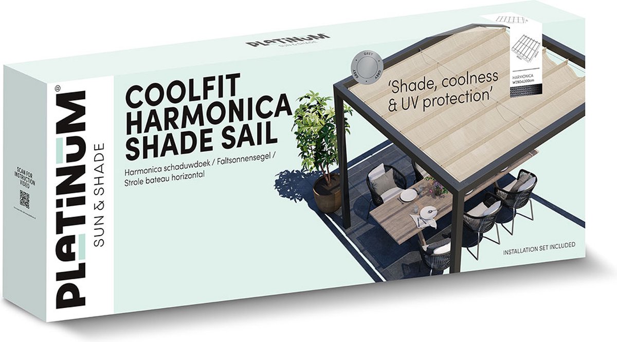 Platinum Sun & Shade Coolfit voile d'ombrage rétractable, B290xL300cm, Noir