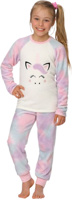 Warme Huispak Unicorn - Pyjamaset - Roze / Multicolor - Pyjama Meisjes - Homesuit - Maat 158 / 164