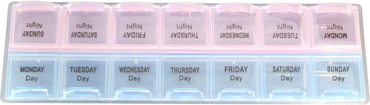 Goedkoopste pillendoosjes 7 dagen 2 vakken - Pillendoosje met drukknop week - Medicijnen doosje 7 dagen 2 kleurig - oDaani