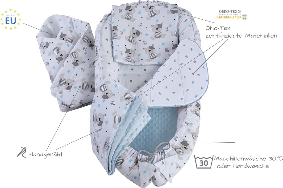 Image of 5-delige babynestset 100x60x15 uitneembaar inlegbed knuffelnest