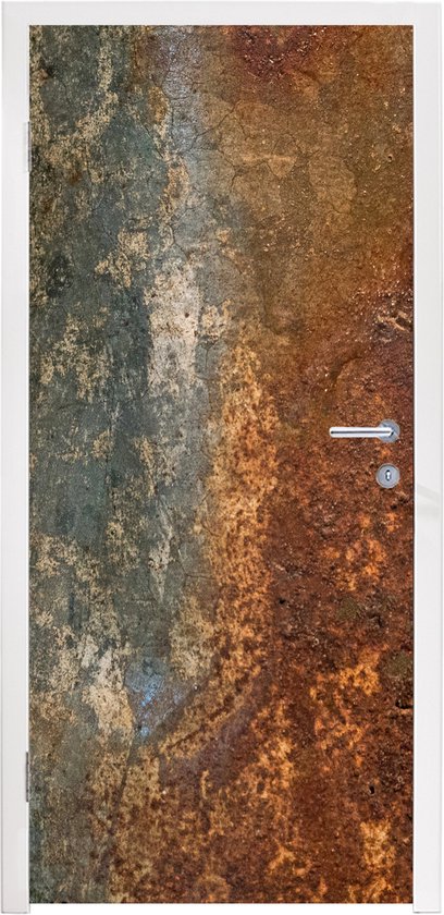 Deurposter 80x215 cm - Deursticker Staal - Roest - Oud - Oranje - Grijs - Patroon - Abstract - Meubelfolie zelfklevend - Deurfolie woonkamer - Interieurfolie fotobehang - Deur plakfolie - Deurstickers - Deurbehang sticker - Kamer decoratie