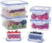 Set van 6 plastic voedselbewaarcontainers van 1250 ml / 500 ml / 180 ml, set met deksel, lunchbox, opbergdoos, keuken, maaltijdbereidingsdozen, vleeswarendozen voor de koelkast, vierkante vriescontainers