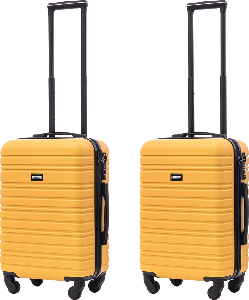 BlockTravel® Kofferset 2 Delig - Koffer met Wielen - Reiskoffer Handbagage - Handbagage Trolley - Valies Set - 39 Liter - Inbouw TSA Slot - Afneembare 360º Wielen - Lichtgewicht ABS - Geel