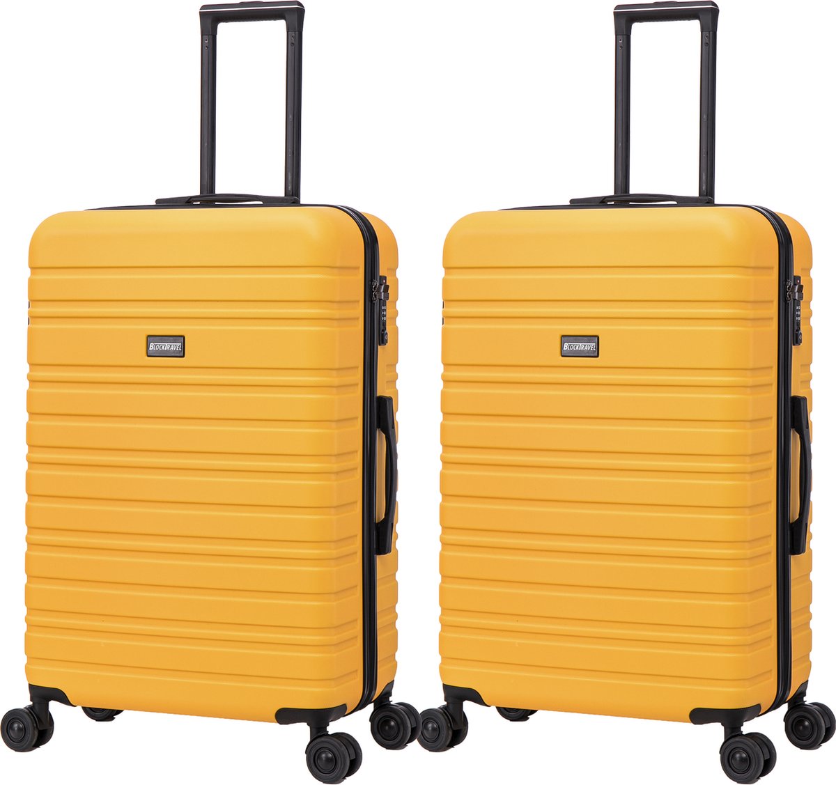 BlockTravel - kofferset - 2 delig - ABS - ruimbagage - met dubbele wielen - 95 liter - inbouw TSA slot - lichtgewicht - geel
