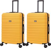 BlockTravel kofferset 2 delig ABS ruimbagage met dubbele wielen 95 liter - inbouw TSA slot - lichtgewicht - geel