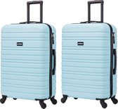 BlockTravel kofferset 2 delig ABS ruimbagage met wielen afneembaar 74 liter - inbouw TSA slot - lichtgewicht - licht blauw
