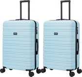 BlockTravel kofferset 2 delig ABS ruimbagage met dubbele wielen 95 liter - inbouw TSA slot - lichtgewicht - licht blauw