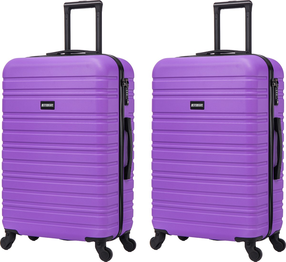 BlockTravel - kofferset - 2 delig - ABS - ruimbagage - met wielen afneembaar - 74 liter - inbouw TSA slot - lichtgewicht - paars