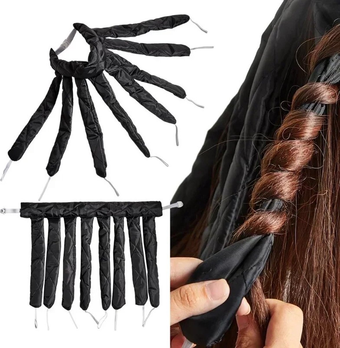 Heatless Curls - Haar Rollers - Krulspelden - Haarkruller - Krul Rollers - Krullen Zonder Hitte Maken - Satijn - Zwart - HobbySter