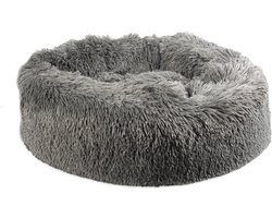 Duvoplus - Dierenkussen - Hond - Donut Bed Met Lange Pluche 55x55x17cm Grijs - 1st