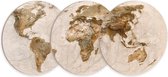 Muurcirkel Drieluik Wereldkaart Earth | ø40cm | met 100 gratis kleurrijke vlaggetjes