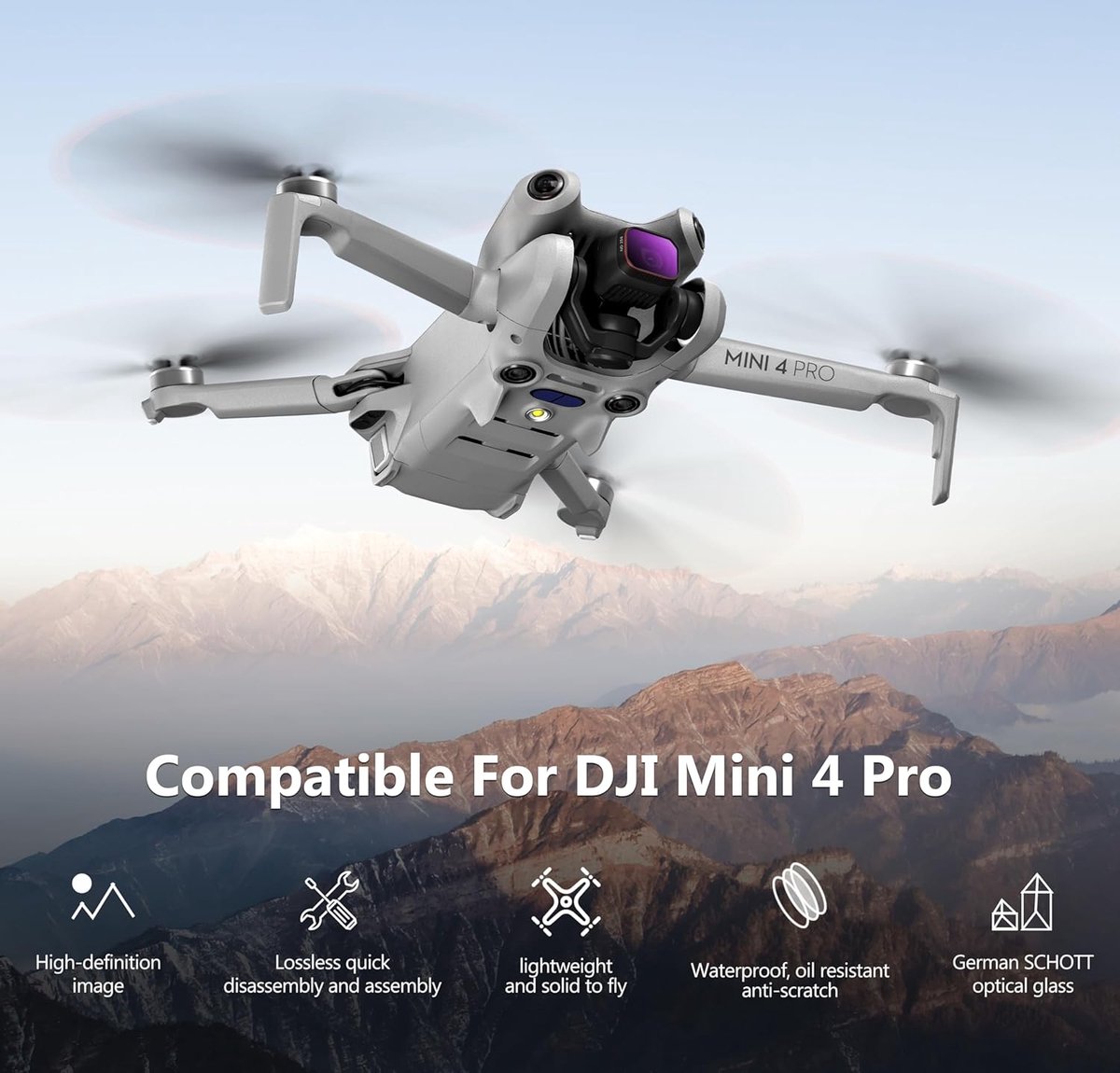 Mini 4 Pro filter, meervoudig gecoate ND-filterset voor DJI Mini 4 Pro drone-accessoires - 6-pack ND8, ND16, ND32, ND64, ND256, CPL filter thumbnail 4