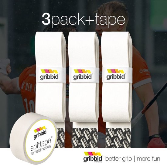 Gribbid Progrip - Hockey Grip - Zeempje - Wit - The Original Dutch Chamois - 3pack + softtape - Gribbid