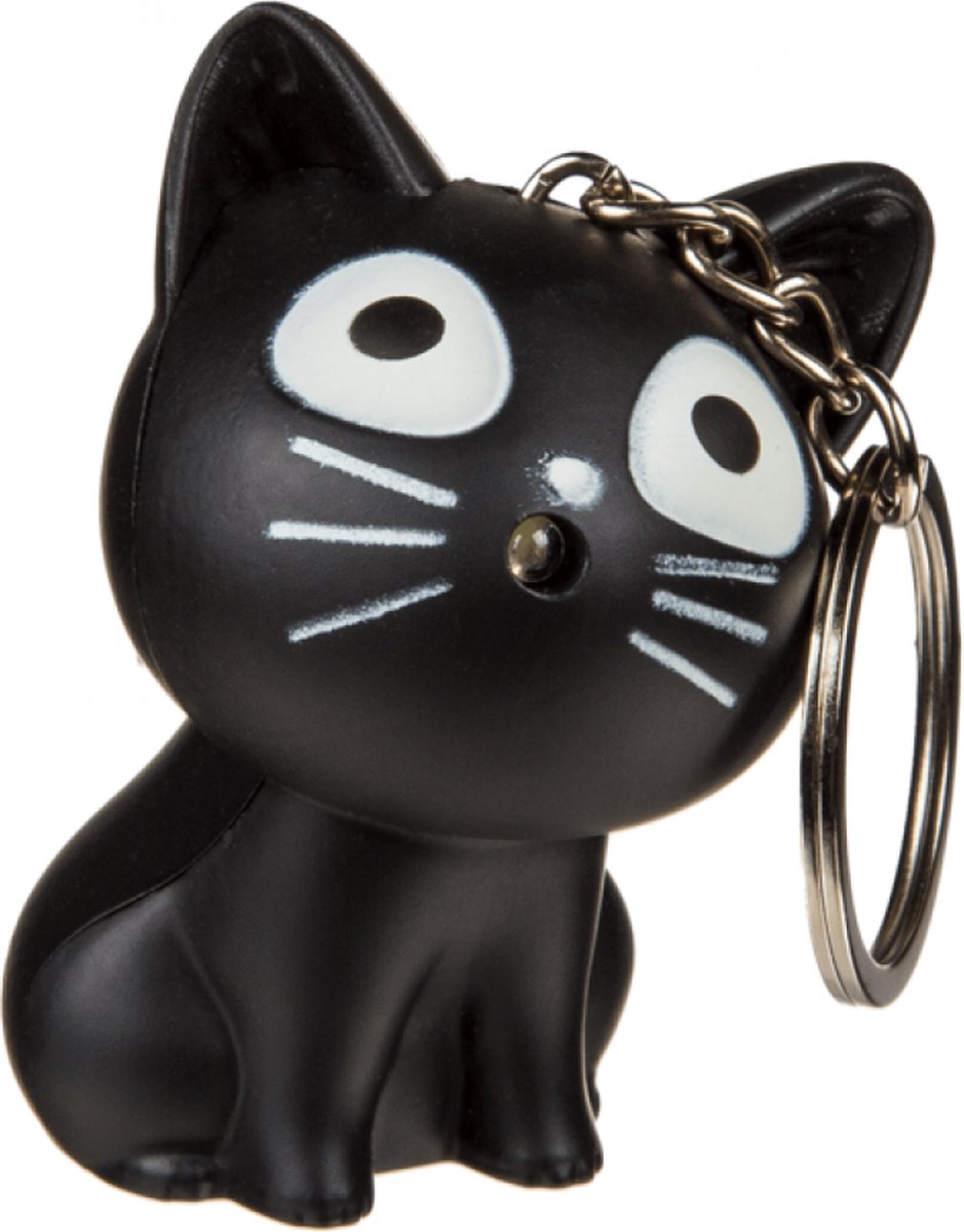 Sleutelhanger Kat/Poes met LED Licht en Miauw Geluid - Zwart