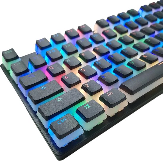 FunHub Shine Through PBT Keycaps - Juego de teclas negras con doble