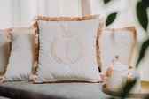 Embroidered pillow / personalised pillow / monogram pillow / decorative cushion 40x 40 beige velvet letter I