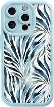 Casimoda® hoesje - Geschikt voor iPhone 14 Pro - Japandi Waves - Effen telefoonhoesje met lensbescherming - TPU - Backcover - Blauw