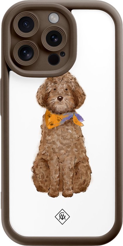 Casimoda® hoesje - Geschikt voor iPhone 15 Pro Max - Labradoodle - Effen telefoonhoesje met lensbescherming - Siliconen/TPU - Backcover - Bruin/beige