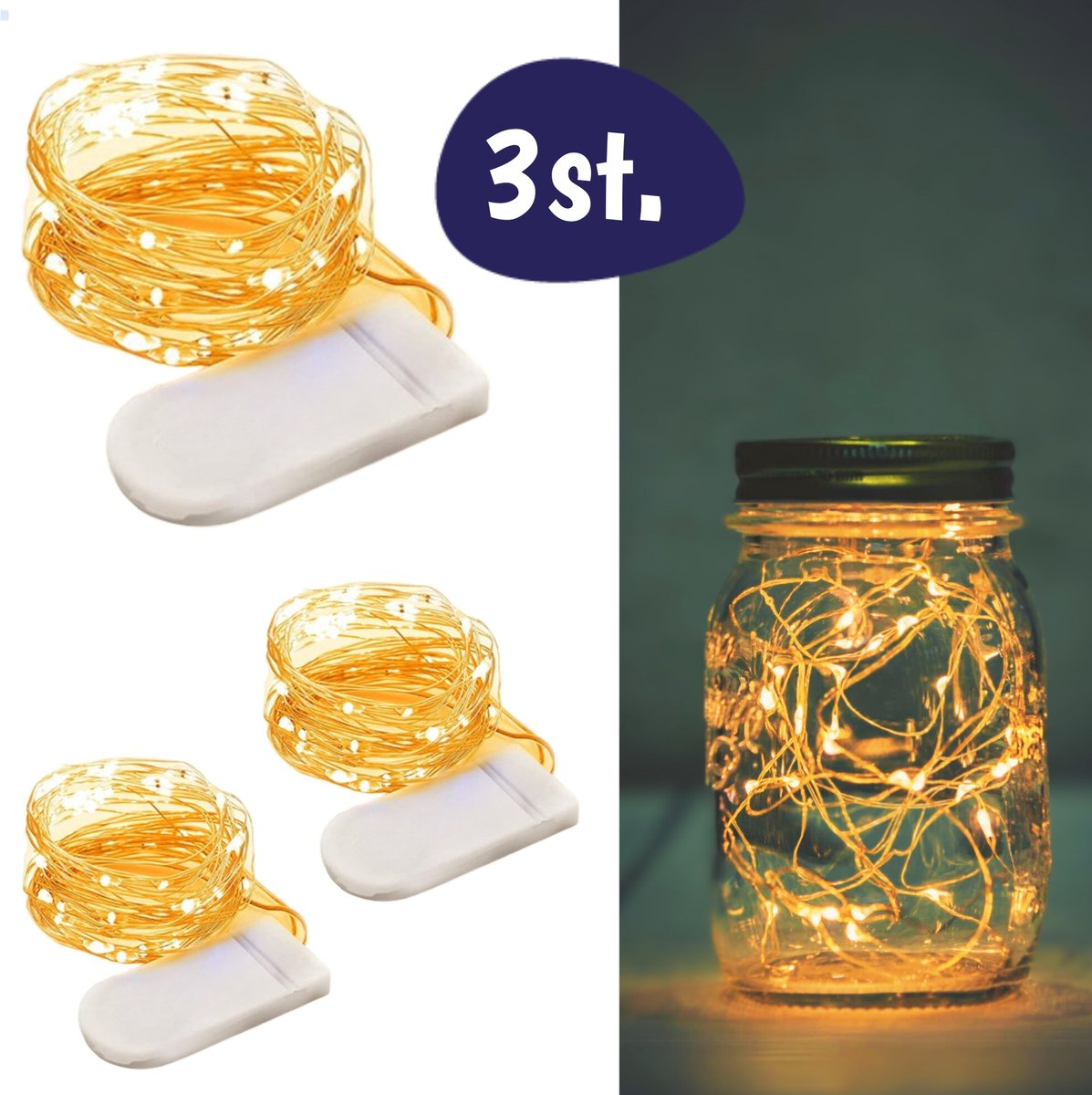 Fairy Lights - 3 Stuks van 2m - Lichtjes Slinger - Warm Wit - Met Batterij - Kersverlichting op Batterij - Lichtsnoer - Lichtslinger - LED Lights - Draadverlichting - Bedroom Kamer Decoratie