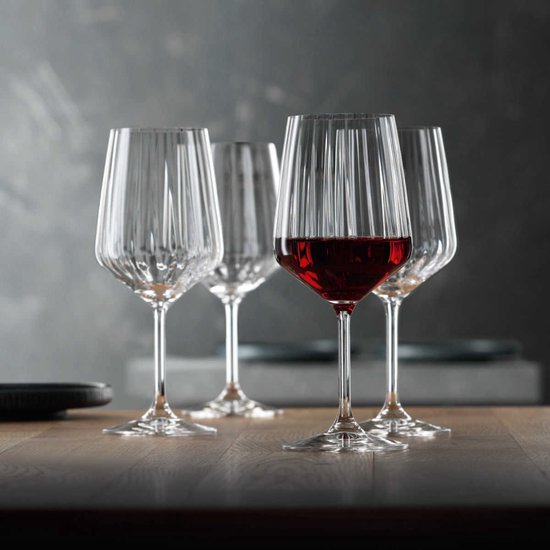 Krosno Harmony Lumi Lot 4 Verres à Vin Rouge 450 Ml - Cristal Rainuré Élégant, Cadeau Mariage