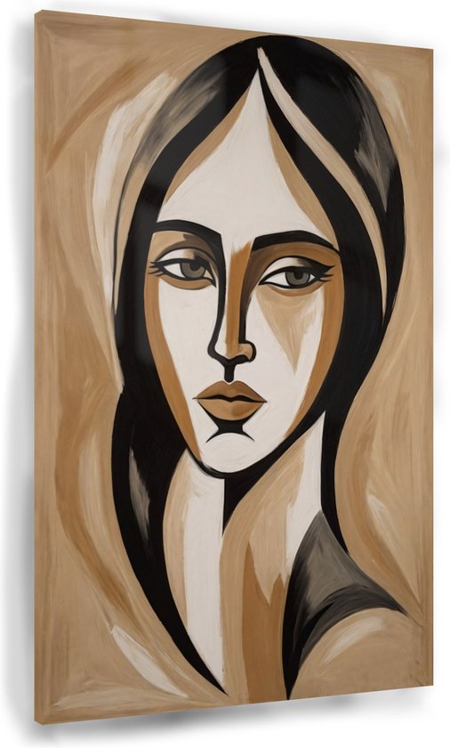 Femme au tableau beige - Peintures abstraites sur verre - Décoration murale femme - Peinture moderne - Plexiglas - Peintures et posters - 60 x 90 cm 5mm