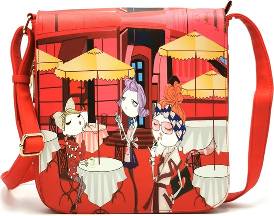 Boutique Trukado - Schoudertas Dames Fantasy Rood - (bxhxd) ca. 18cm x 27cm x 2cm - praktisch en kan goed tegen regen