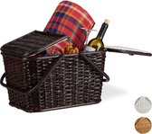 picknickmand met deksel, gevlochten design, met stoffen hoes, met hengsel, handgemaakt, rotan, chocoladebruin