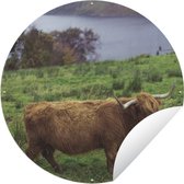 Tuincirkel Schotse Hooglander - Gras - Water -Dieren - 120x120 cm - Ronde Tuinposter - Buiten XXL / Groot formaat!