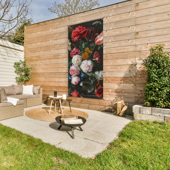 Décoration murale extérieur Nature morte aux fleurs dans un vase en verre - Peinture de Jan Davidsz. de Heem - 80x160 cm