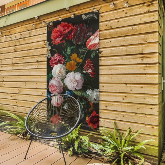 Décoration murale extérieur Nature morte aux fleurs dans un vase en verre - Peinture de Jan Davidsz. de Heem - 80x160 cm