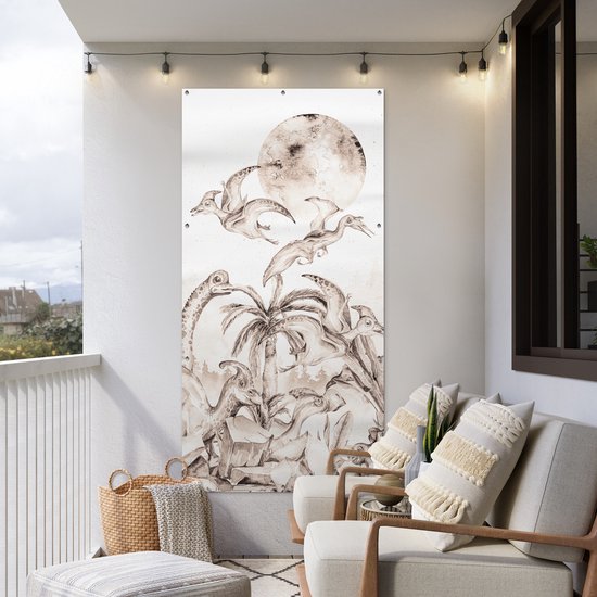 Affiche de clôture Dino - Enfants - Jungle - Plantes - Kids - 100x200 cm - Toile de jardin